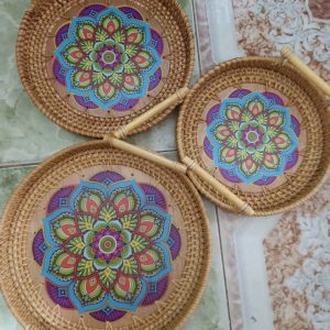 BỘ 3 RỔ MÂY KHAY CÓ QUAI